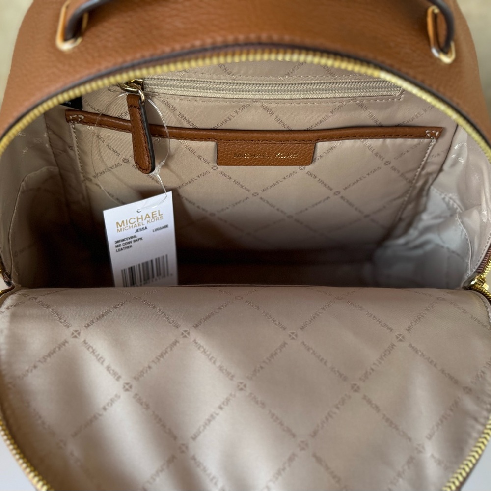 Michael Kors Jessa MD Brown Leather Backpack - Picture 12 of 13